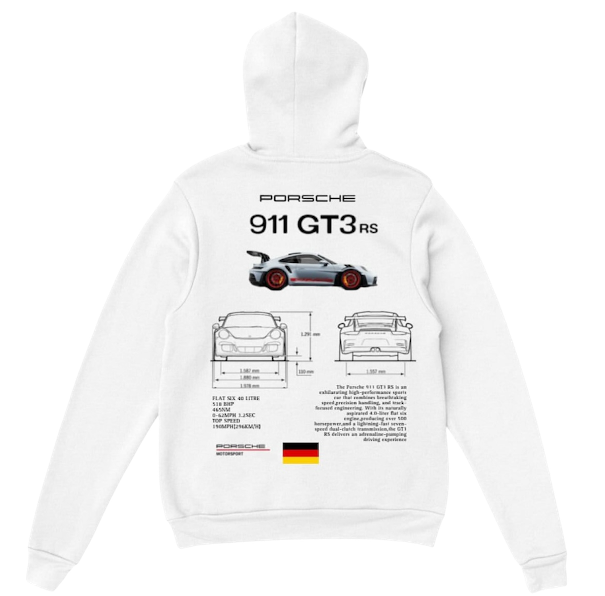 White Porsche 911 GT3 RS Hoodie